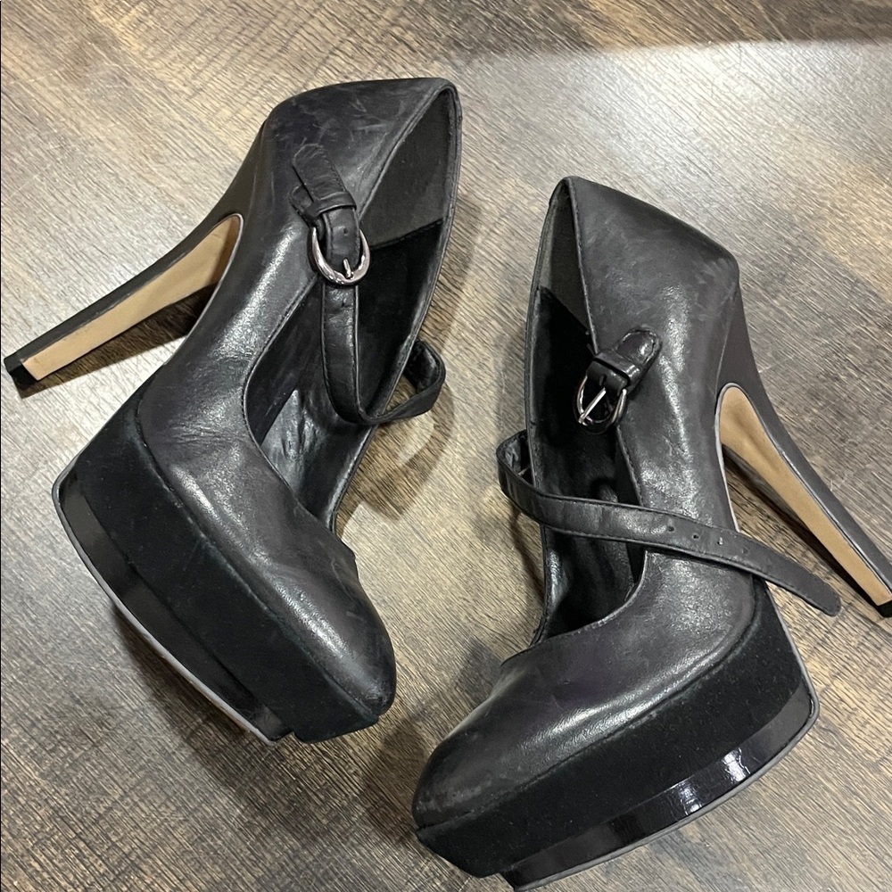 Black Leather Platform Heels